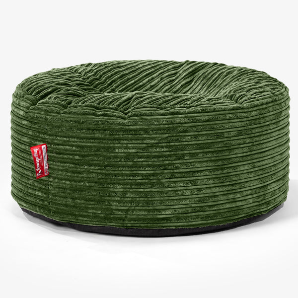Large Round Pouffe - Cord Forest Green 01