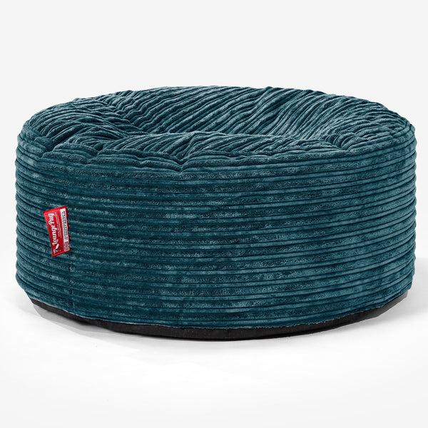 Large Round Pouffe - Cord Teal Blue 01