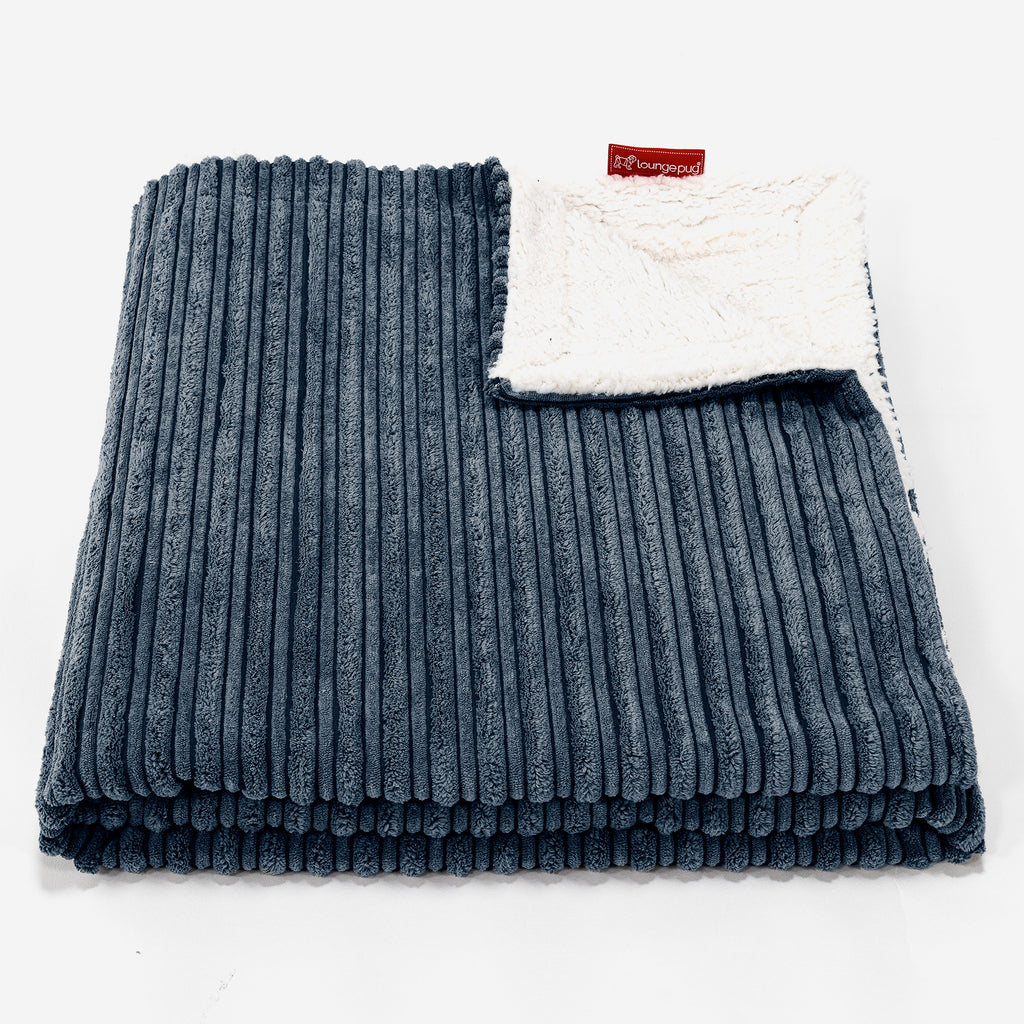 Lounge Pug Cord Navy Blue Sherpa Fleece Throw Blanket 100 X