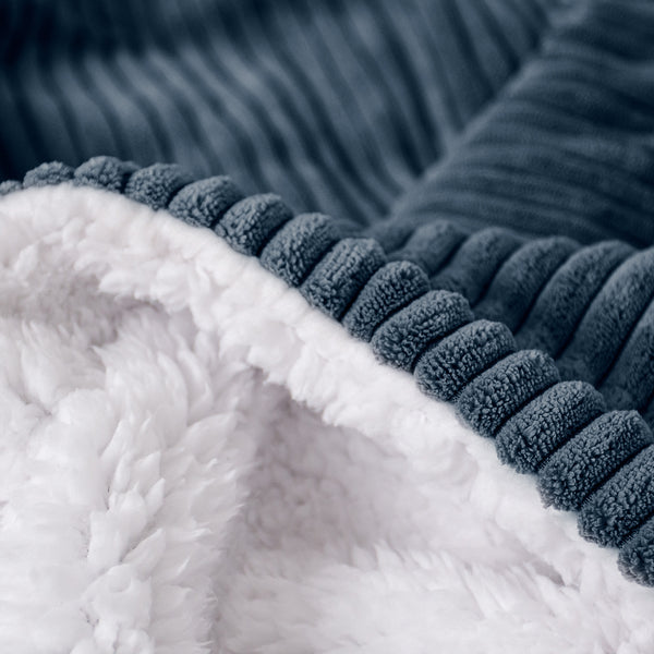 Sherpa Throw / Blanket - Cord Navy Blue Fabric Close-up Image