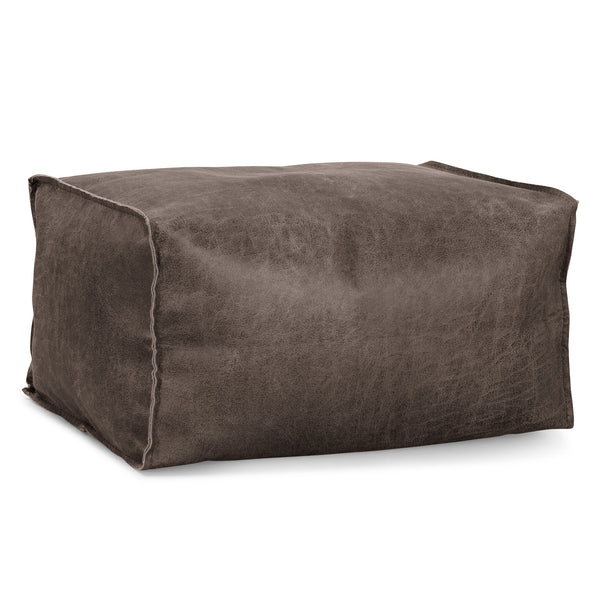 Small Footstool - Distressed Leather Natural Slate 01