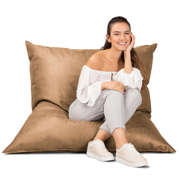XL Pillow Beanbag - Distressed Leather Honey Brown 01
