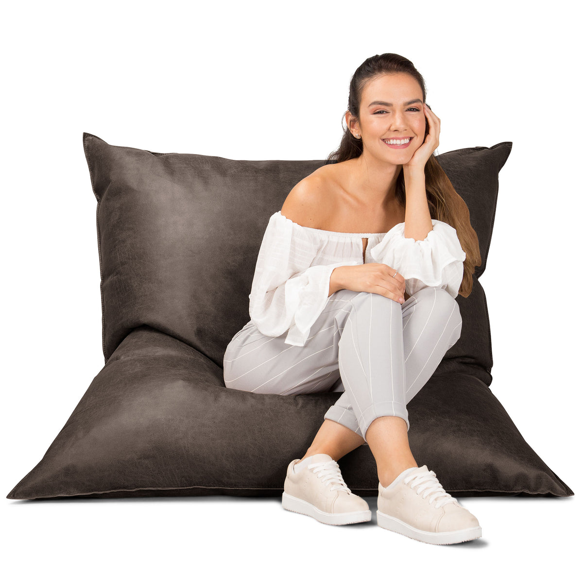 Lounge Pug Distressed Leather Extra Large Bean Bag Pillow Floor Cushion ...