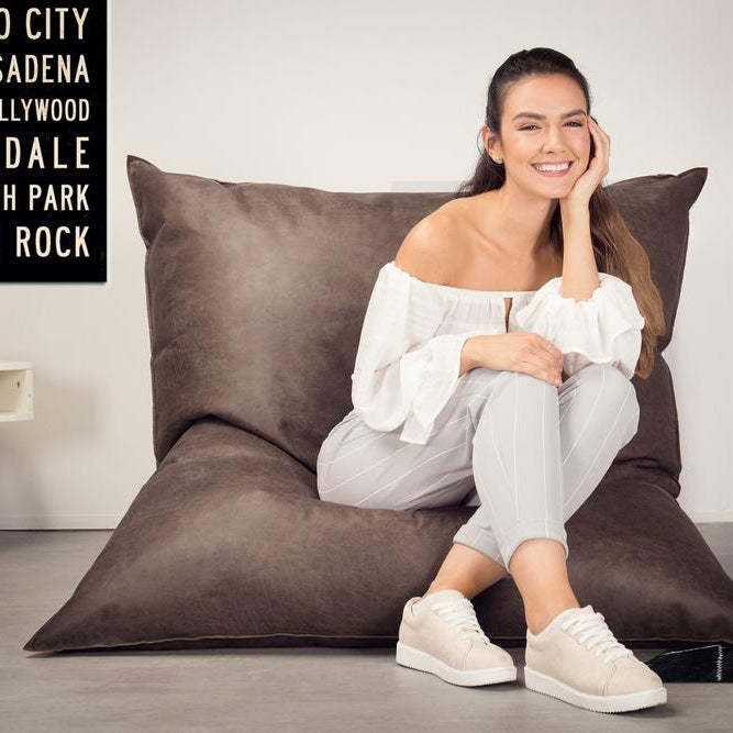 XL Pillow Beanbag - Distressed Leather Natural Slate 05