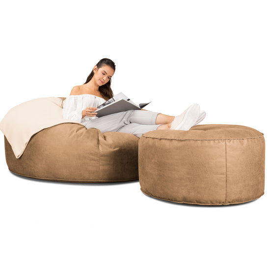 Mega Mammoth Bean Bag Sofa - Distressed Leather Honey Brown 02