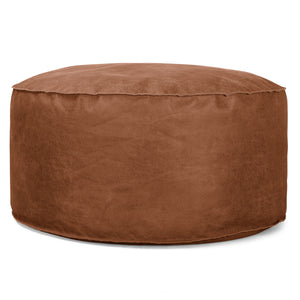 Large Round Pouffe - Distressed Leather British Tan