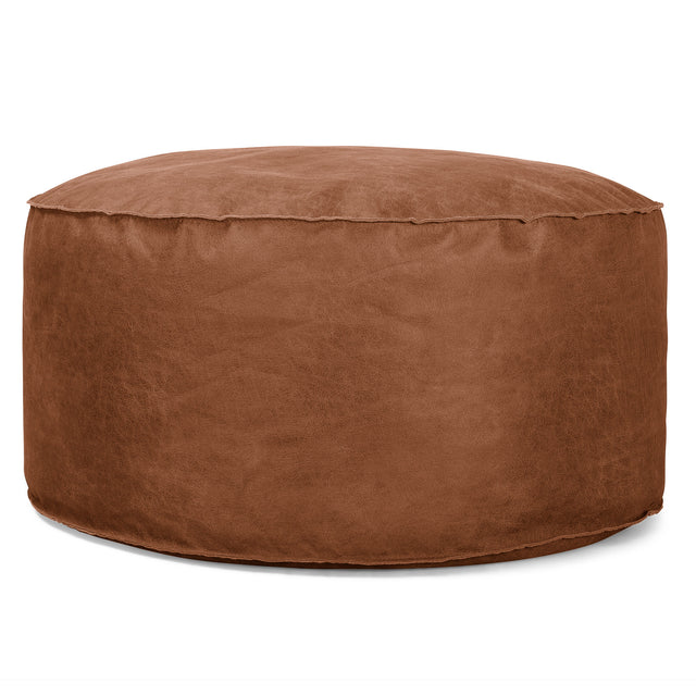Large Round Pouffe - Distressed Leather British Tan 01