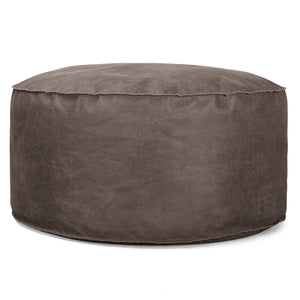 Large Round Pouffe - Distressed Leather Natural Slate
