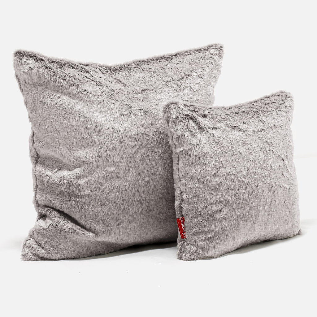 Extra Large Decorative Cushion 70 x 70cm - Faux Rabbit Fur Light Grey