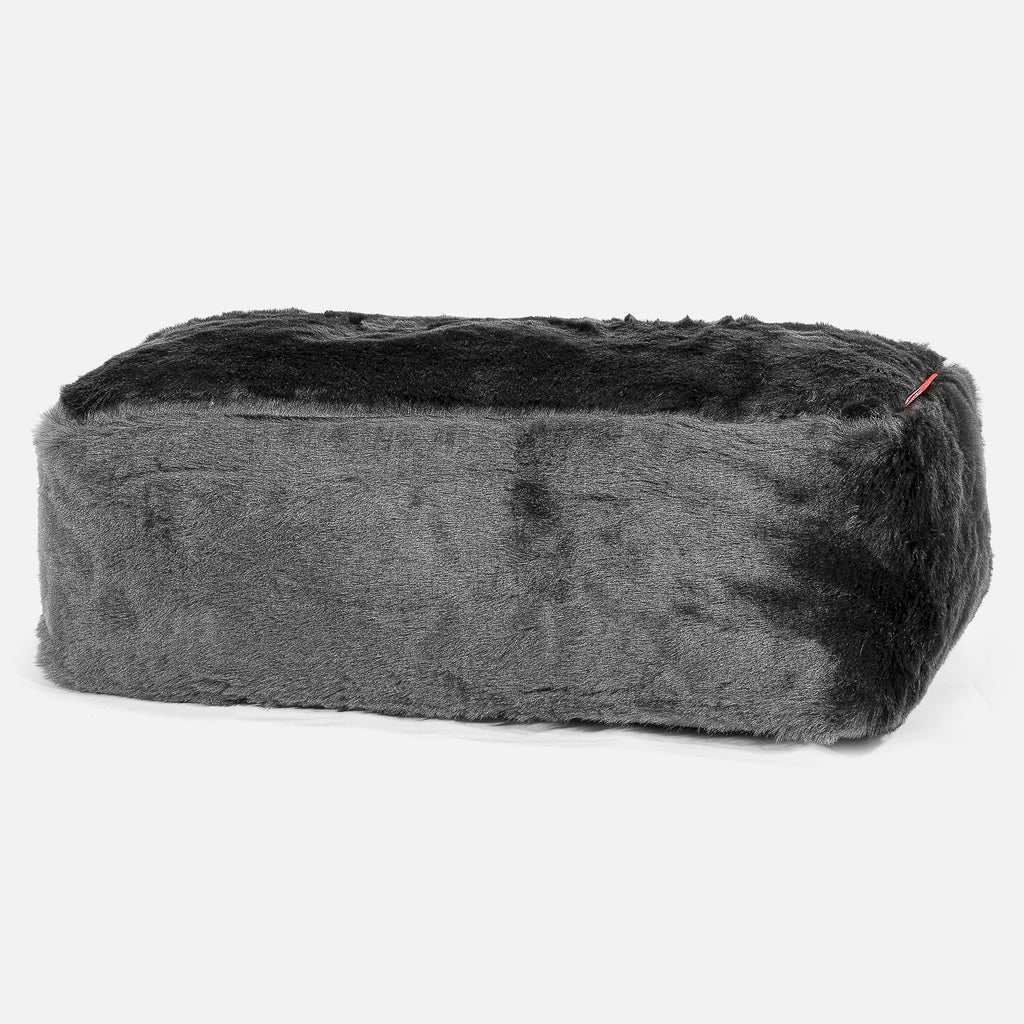 Large Footstool - Faux Fur Sheepskin Black 01