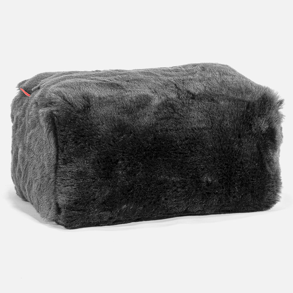 Small Footstool - Faux Fur Sheepskin Black 01