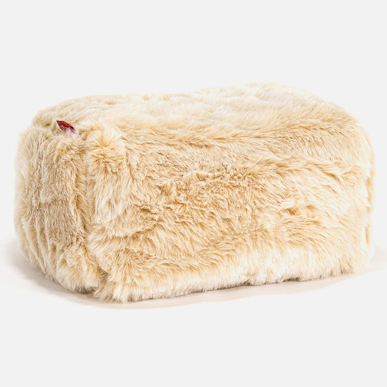 Small Footstool - Faux Fur Sheepskin White 01