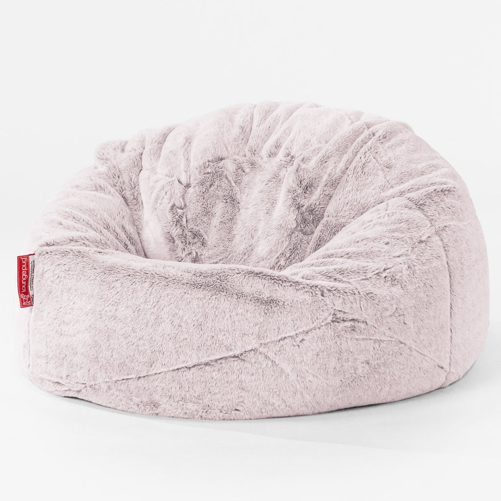 Children's Classic Bean Bag Chair - Faux Rabbit Fur Dusty Pink 01