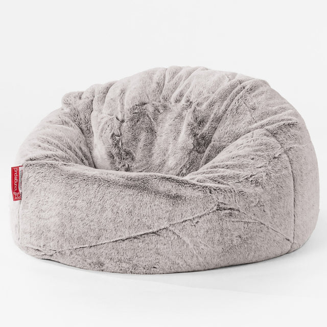 Children's Classic Bean Bag Chair - Faux Rabbit Fur Light Grey 01