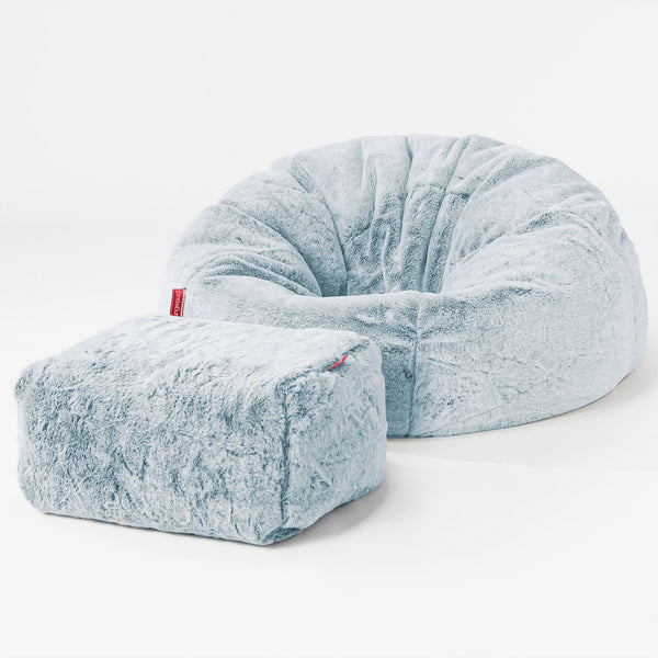 Classic Bean Bag Chair - Faux Rabbit Fur Dusty Blue 01
