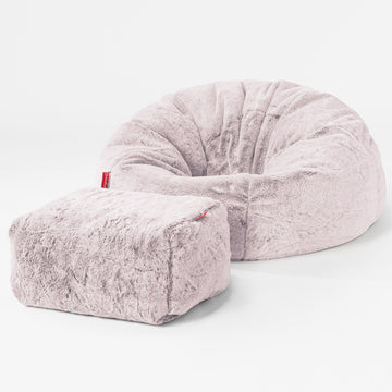 Classic Bean Bag Chair - Faux Rabbit Fur Dusty Pink 02