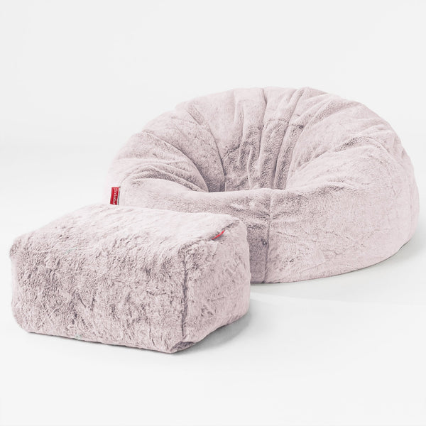 Classic Bean Bag Chair - Faux Rabbit Fur Dusty Pink 01