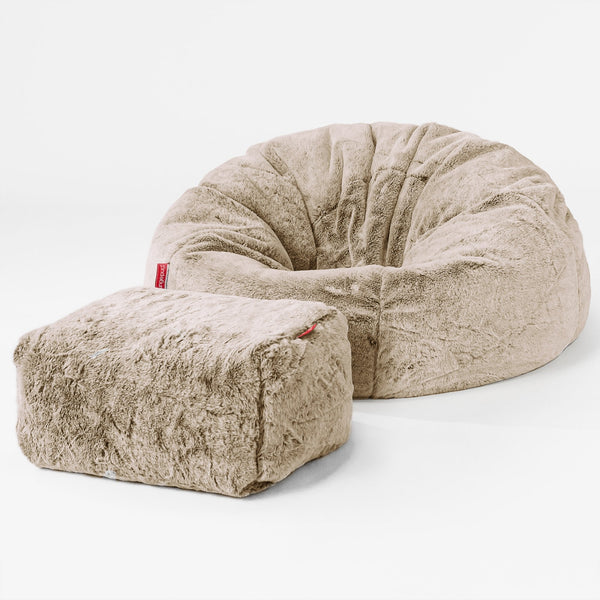 Classic Bean Bag Chair - Faux Rabbit Fur Golden Brown 01