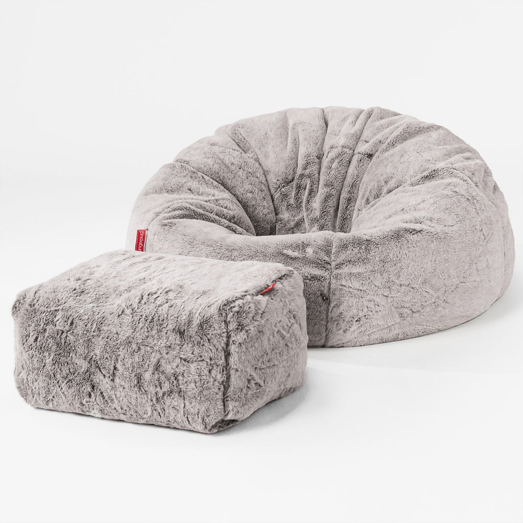 Classic Bean Bag Chair - Faux Rabbit Fur Light Grey 02
