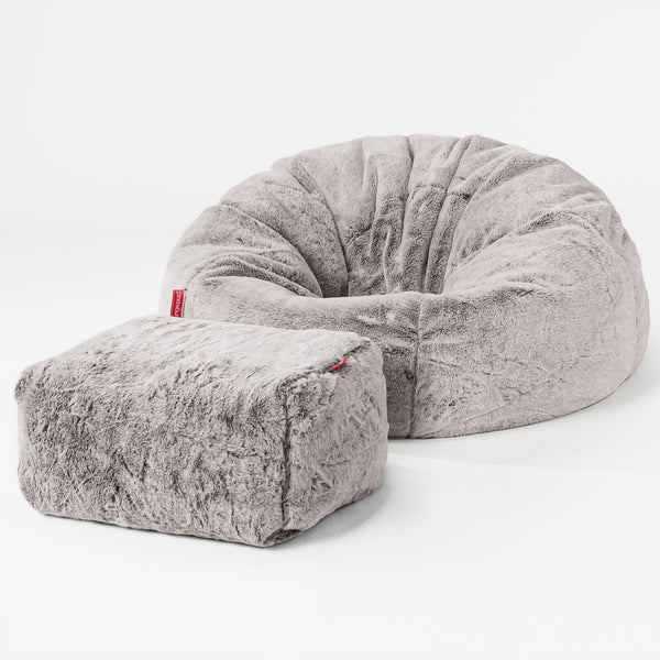 Classic Bean Bag Chair - Faux Rabbit Fur Light Grey 01