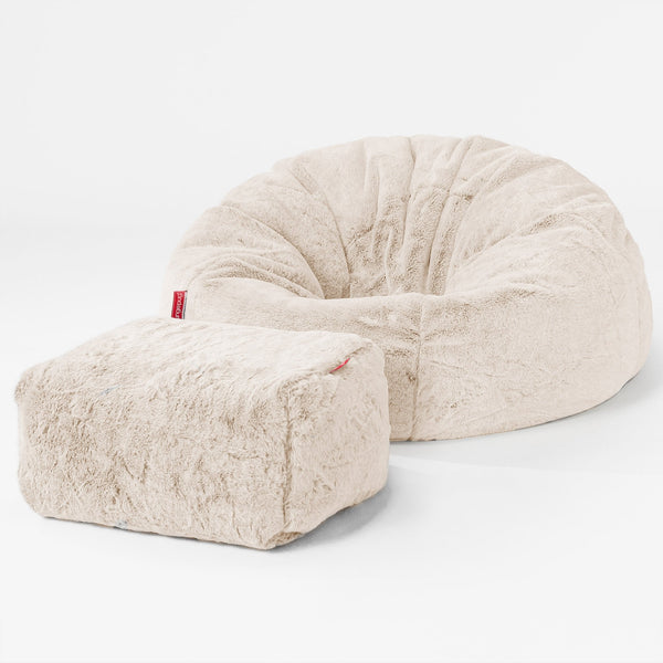 Classic Bean Bag Chair - Faux Rabbit Fur White 01