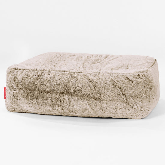 Large Footstool - Faux Rabbit Fur Golden Brown 01