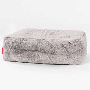 Large Footstool - Fluffy Faux Fur Rabbit Light Grey