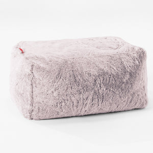 Small Footstool - Fluffy Faux Fur Rabbit Dusty Pink