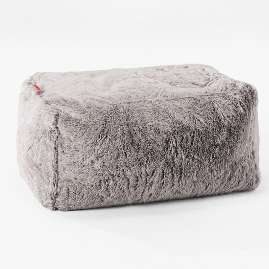 Small Footstool - Faux Rabbit Fur Light Grey 01