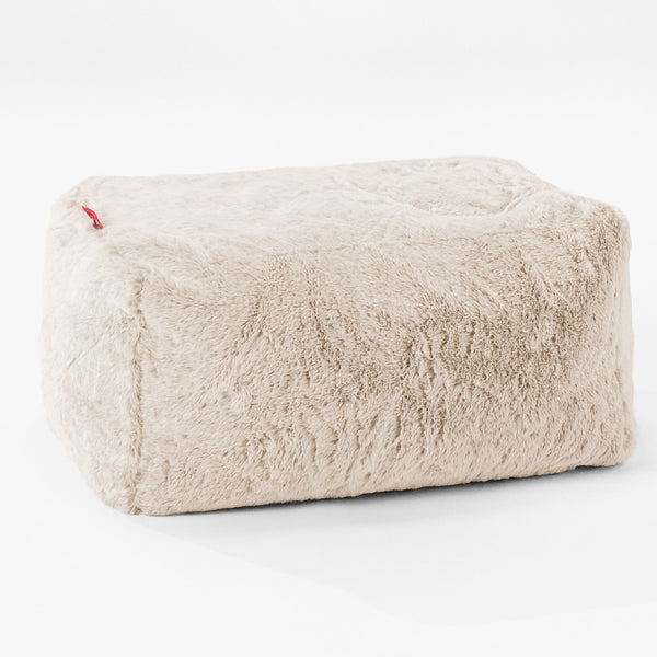 Small Footstool - Faux Rabbit Fur White 01