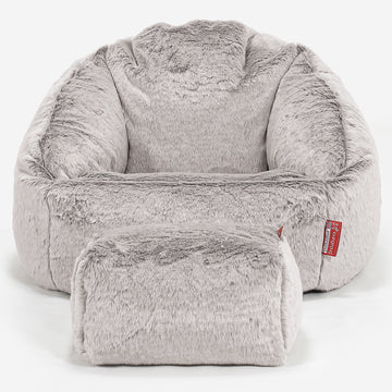 Bubble Bean Bag Chair - Faux Rabbit Fur Light Grey 01