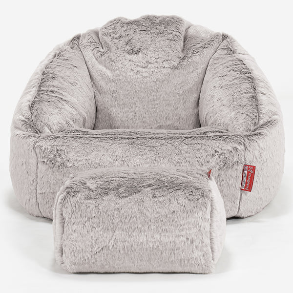 Bubble Bean Bag Chair - Fluffy Faux Fur Rabbit Light Grey
