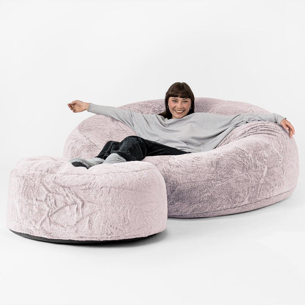 Mega Mammoth Bean Bag Sofa - Faux Rabbit Fur Dusty Pink 02