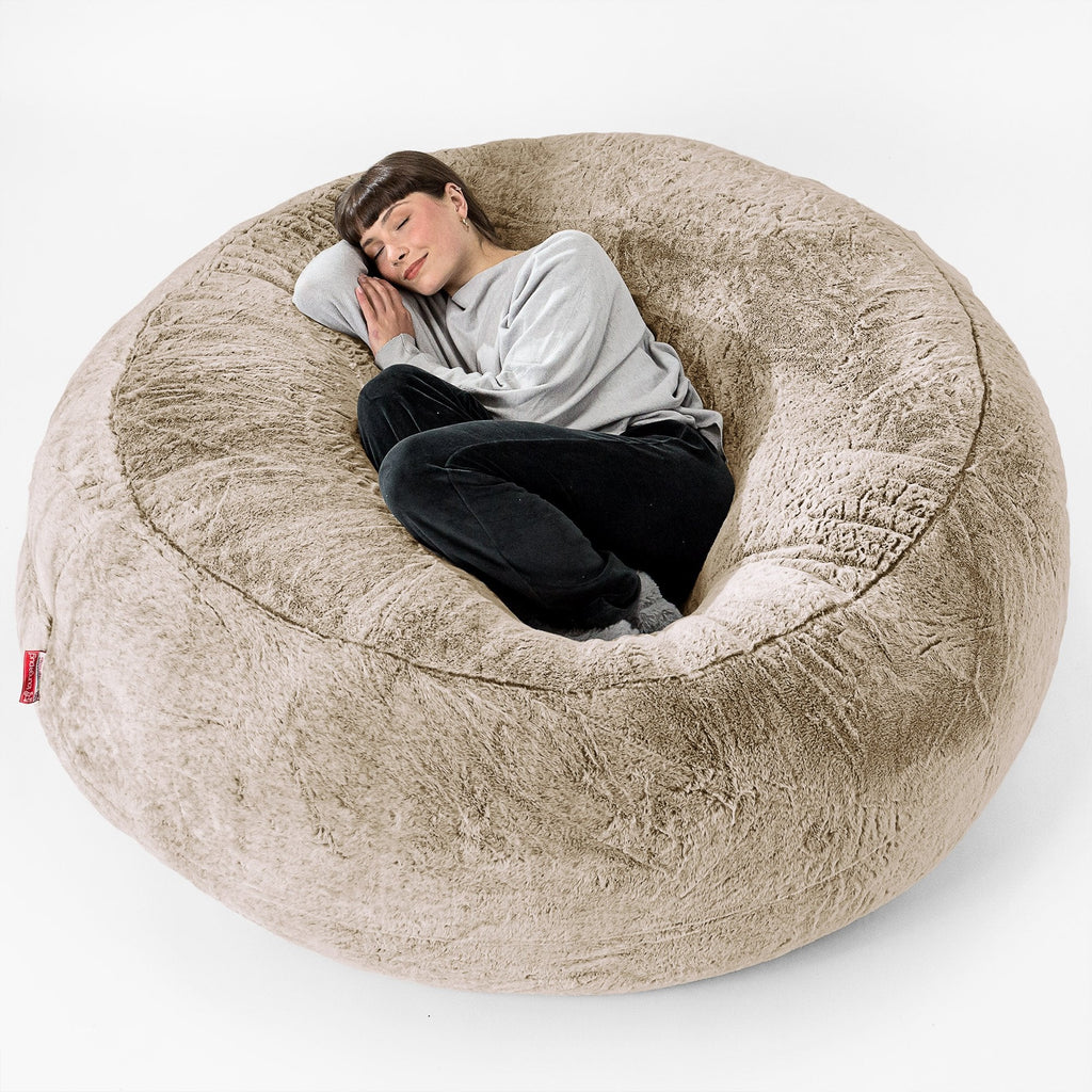 Mega Mammoth Bean Bag Sofa - Faux Rabbit Fur Golden Brown 01