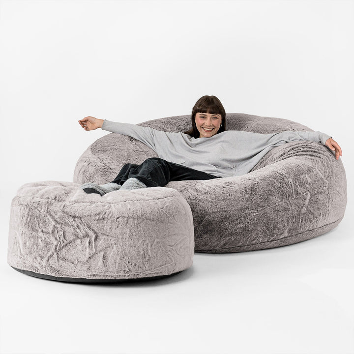 Lounge Pug Fluffy Faux Fur Rabbit Giant Bean Bag Sofa Mega Mammoth Beanbag Light Grey Big Bertha Original UK