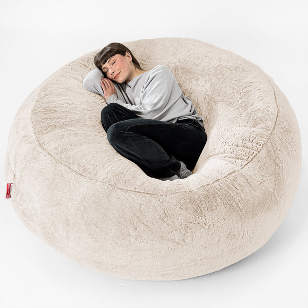 Mega Mammoth Bean Bag Sofa - Faux Rabbit Fur White 01