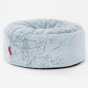 Large Round Pouffe - Fluffy Faux Fur Rabbit Dusty Blue