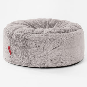 Large Round Pouffe - Fluffy Faux Fur Rabbit Light Grey