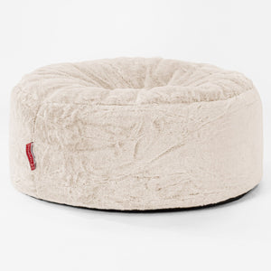 Large Round Pouffe - Fluffy Faux Fur Rabbit White
