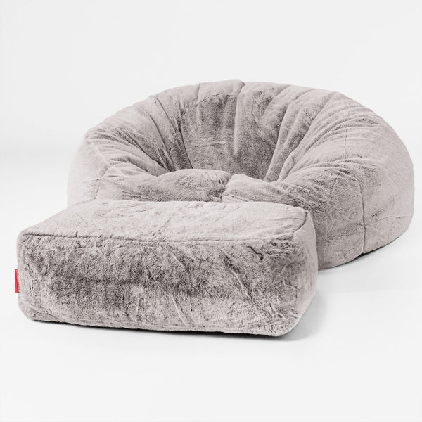 Classic Sofa Bean Bag - Faux Rabbit Fur Light Grey 01