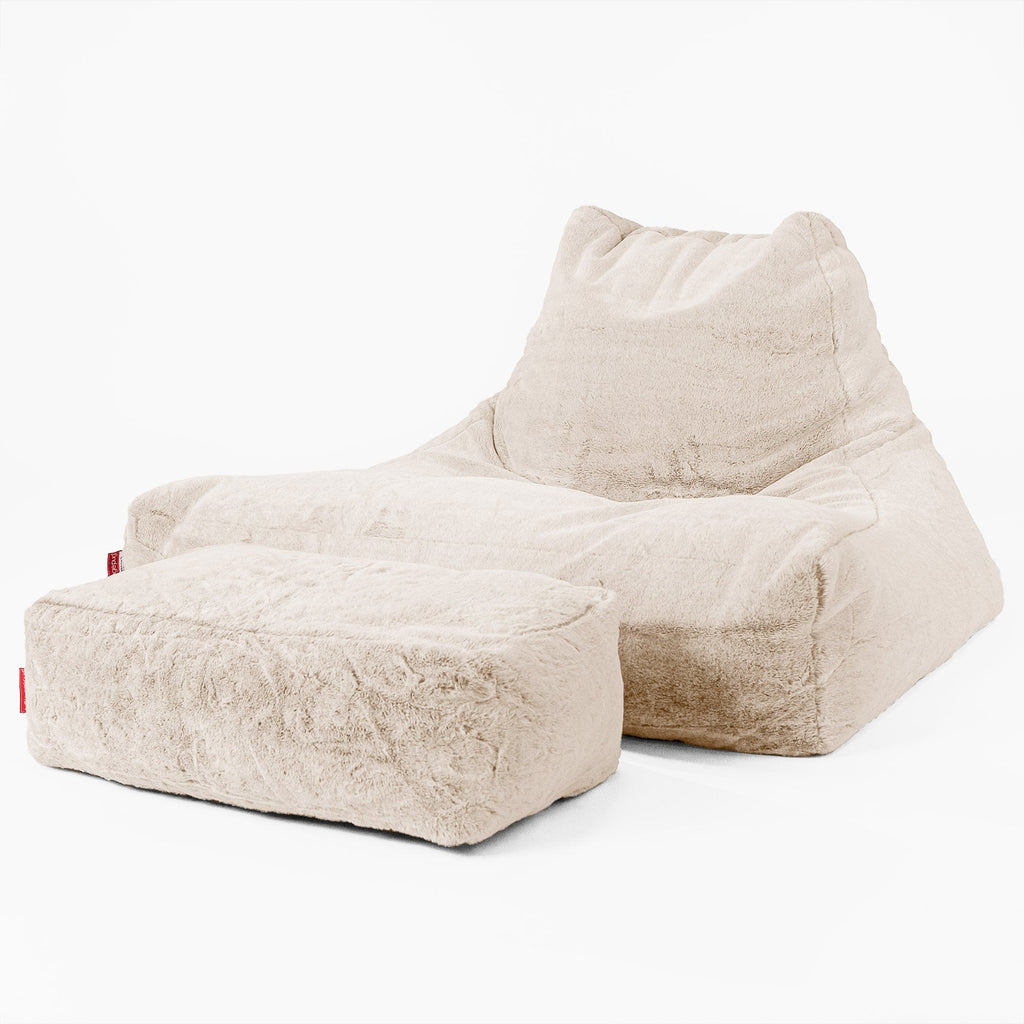 Mega Lounger Bean Bag - Faux Rabbit Fur White 02