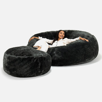 Mega Mammoth Bean Bag Sofa - Faux Fur Sheepskin Black 02