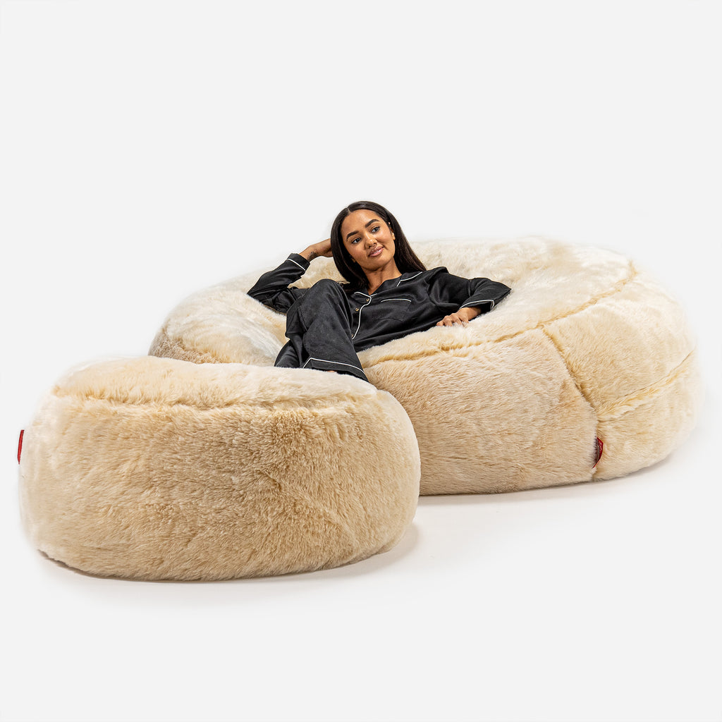 Mega Mammoth Bean Bag Sofa - Faux Fur Sheepskin White 02