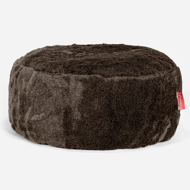 Large Round Pouffe - Faux Fur Sheepskin Brown 01