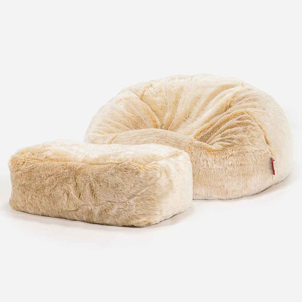 Classic Sofa Bean Bag - Faux Fur Sheepskin White 02