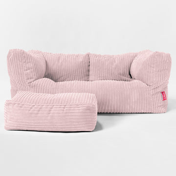 The 2 Seater Albert Sofa Bean Bag - Cord Blush Pink 02