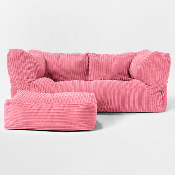 The 2 Seater Albert Sofa Bean Bag - Cord Coral Pink 02