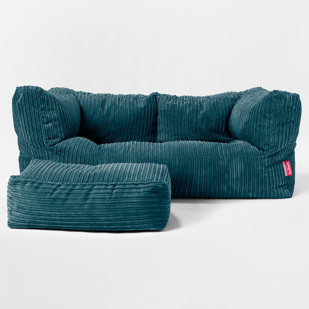 The 2 Seater Albert Sofa Bean Bag - Cord Teal Blue 02