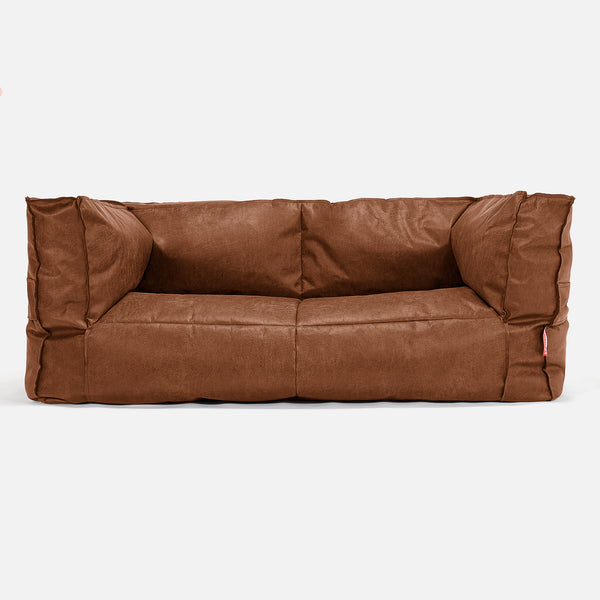 The 2 Seater Albert Sofa Bean Bag - Distressed Leather British Tan 01