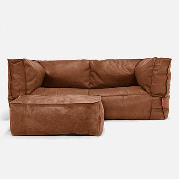 The 2 Seater Albert Sofa Bean Bag - Distressed Leather British Tan 02